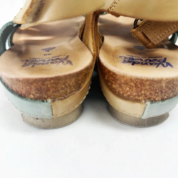 WANDA PANDA Leather Sandals 2-Tone Tan/Blue Padded Insoles Size 38/7.5 - Picture 4 of 7